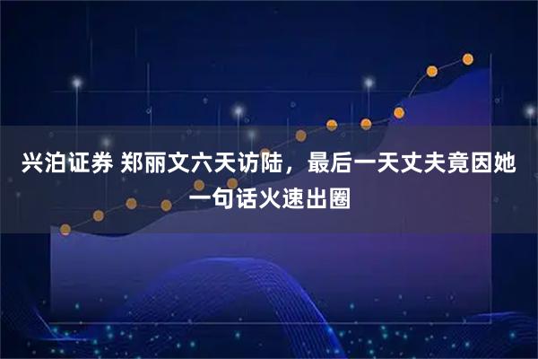 兴泊证券 郑丽文六天访陆，最后一天丈夫竟因她一句话火速出圈