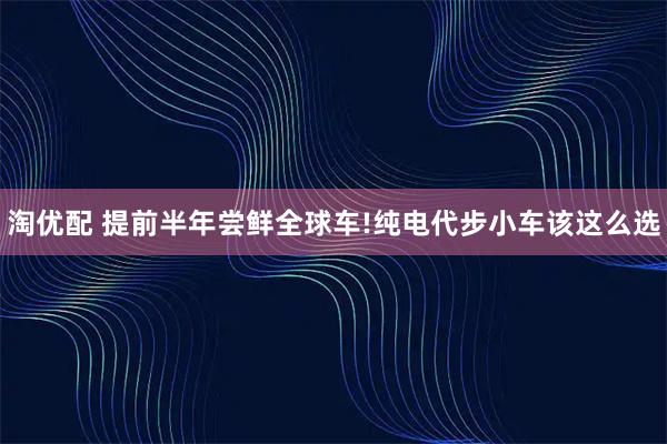 淘优配 提前半年尝鲜全球车!纯电代步小车该这么选